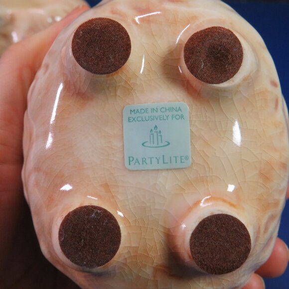 Tan Sheep Lamb (2) Tea Light Holders w Tree design on side Has Crazing Ceramic - Picture 14 of 15